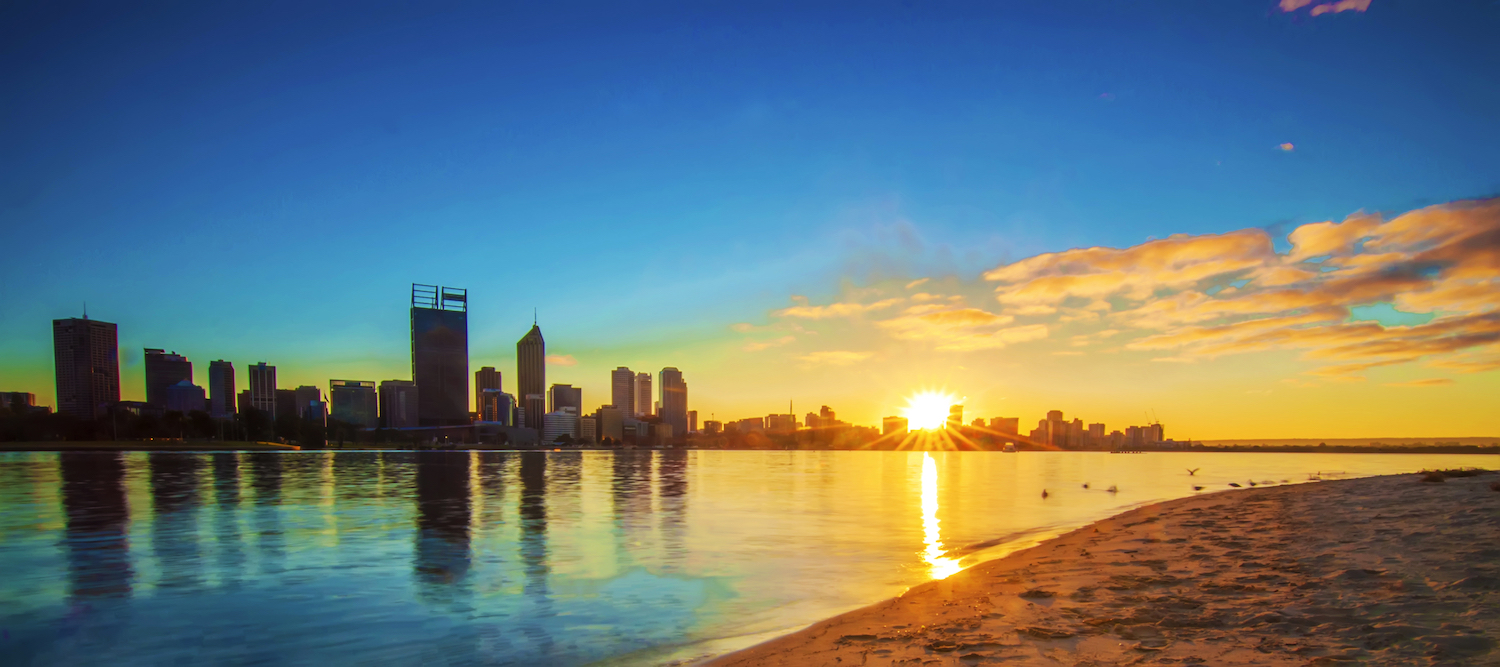 Western Australia - Sunrise View of Perth Skyline from Swan River